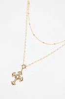 Set of 2 Pearl & Cross Rosary Necklace 