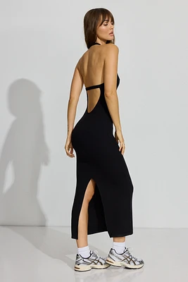 Rib Open Back Halter Dress