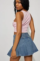 Pleated Denim Skort