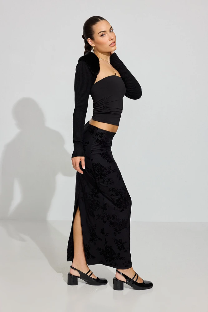 Burnout Velvet Maxi Skirt