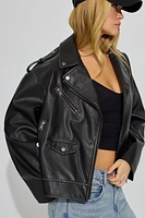 Blouson de moto en faux cuir délavé