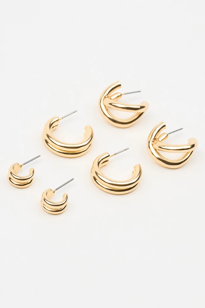 3 Pack Double Hoop Earrings