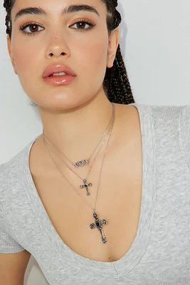 Ensemble de 3 colliers à fleur, croix et rose