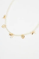 Pearly Bows & Heart Necklace