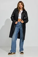 Faux Leather Car Coat