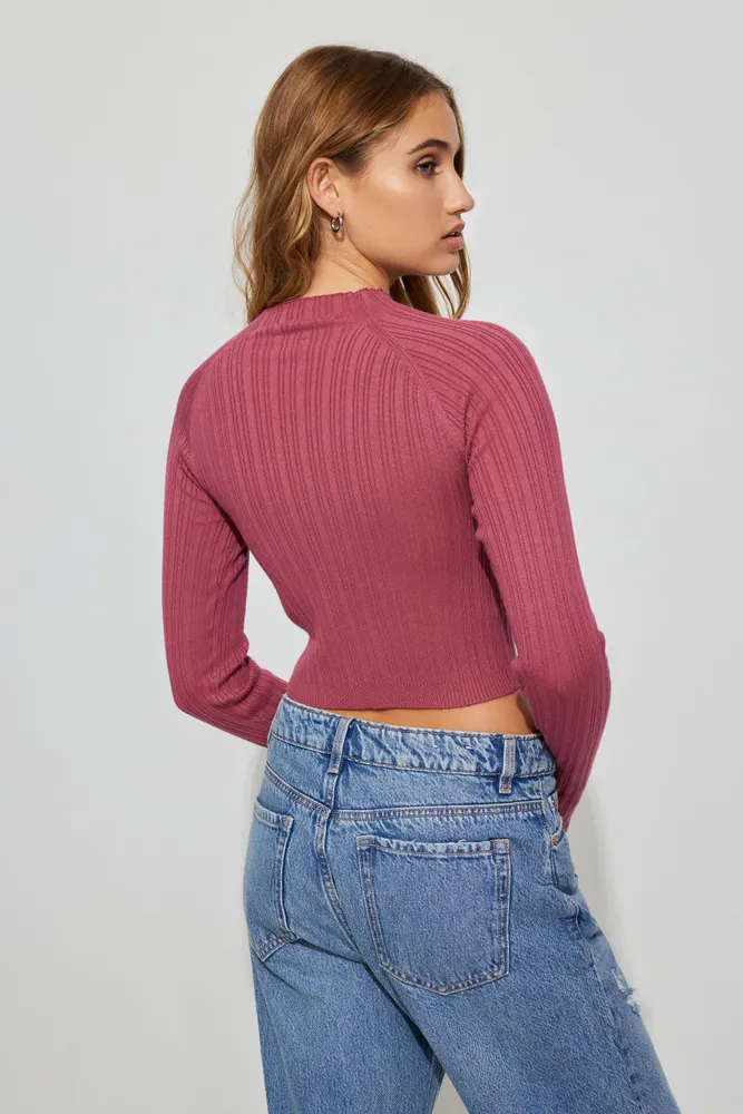 Mock Neck Crop Bodycon Sweater