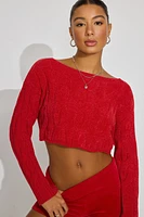 Cropped Cable Crewneck Sweater