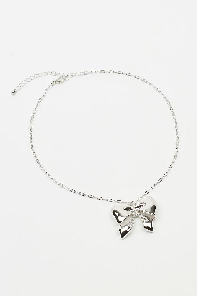 Oversized Metal Bow Necklace