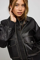 Long Faux Leather Bomber