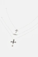 Ensemble de 3 colliers à fleur, croix et rose