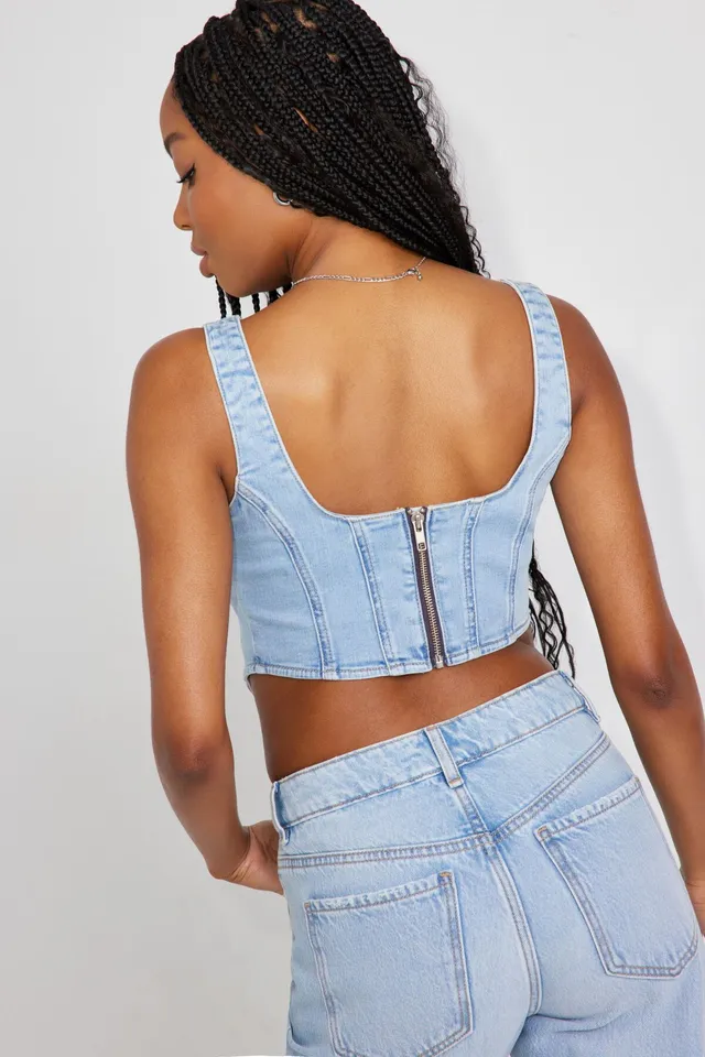 Zara STRIPED DENIM HALTER TOP