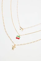 Set of 3 Cherry, Angel & Heart Necklace