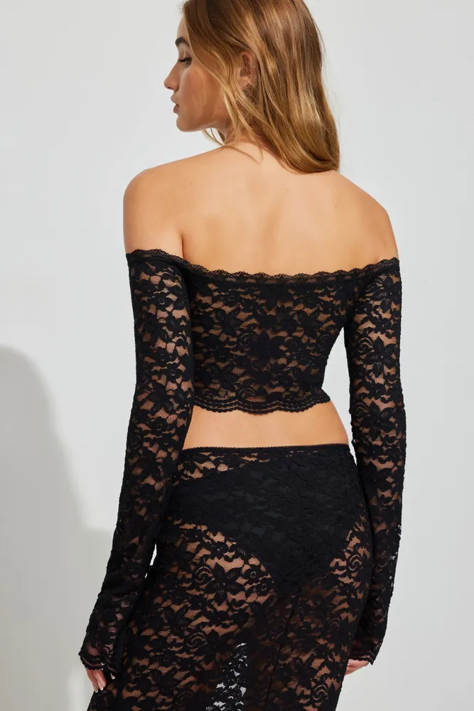 Long Sleeve Off Shoulder Lace Top