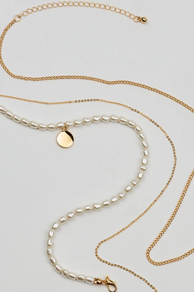 Ensemble de 3 colliers à perles et chaînes