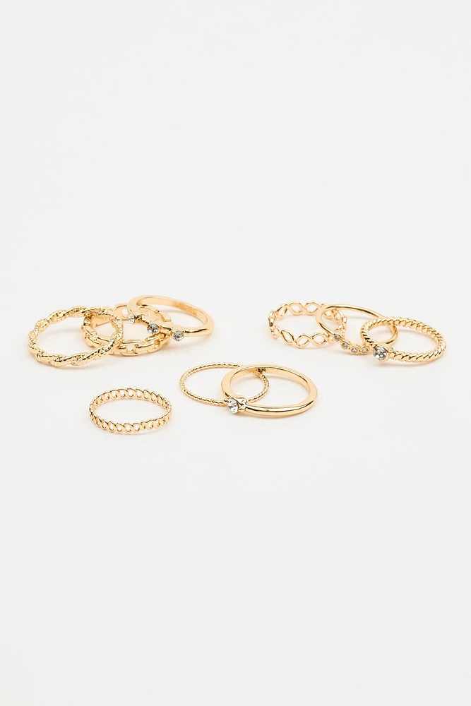 Set of 9 Delicate Gem Rings