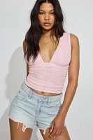 Plunge Ruched Mesh Tank Top