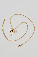 Collier à pendentif en cœur, croix et perle