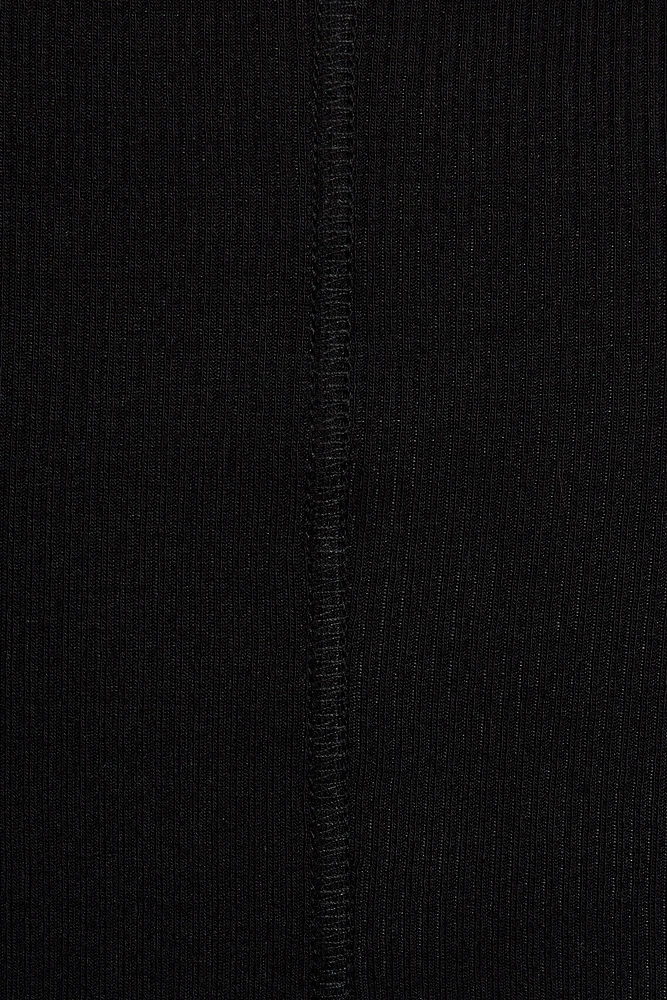 Ribbed Seamed Long Sleeve Crewneck Top