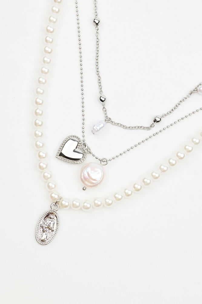 Set of 3 Pearl & Charm Necklace