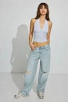 Lace Trim Plunge Halter Top
