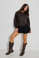 Crop Faux Leather Bomber