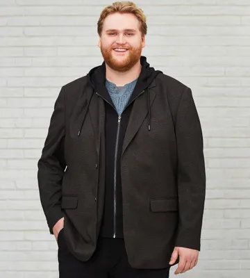 Modern Fit 2-In-1 Knit Hooded Blazer With Detachable Hood