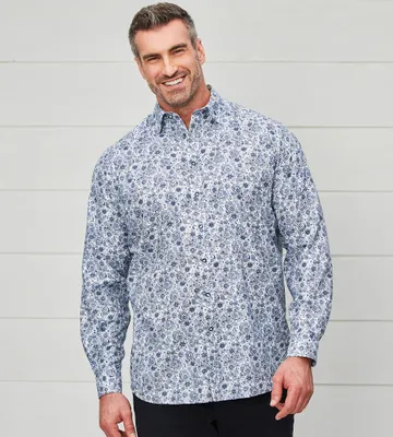 Non-Iron Geo Print Long Sleeve Sport Shirt