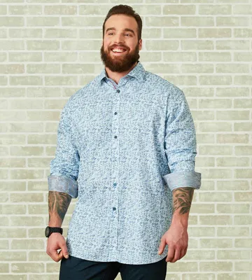 Non-Iron Water Print Long Sleeve Sport Shirt