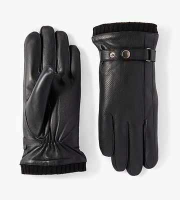 Perforated Leather Snap Closure Gloves