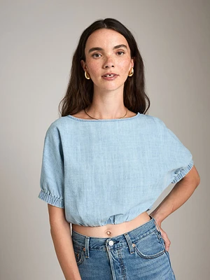 Balloon Sleeve Denim Top