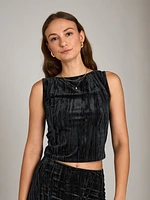 Pleated Velvet Vida Boatneck Shell