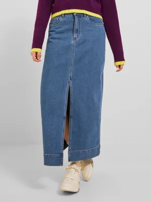 Elva Long Slit Denim Skirt