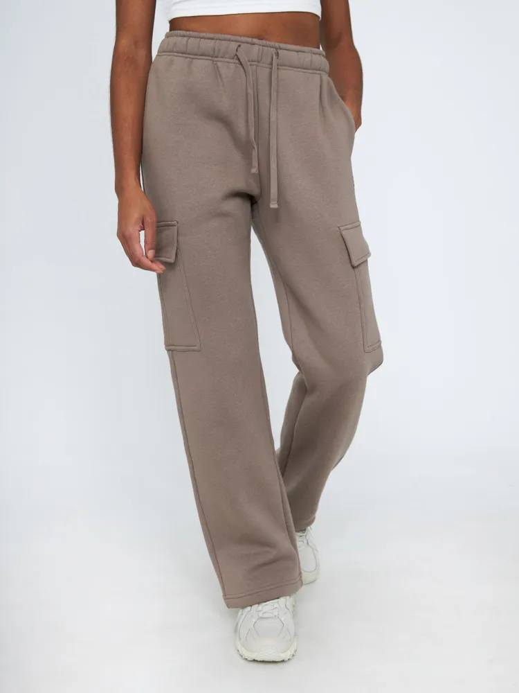 Dark Khaki Straight Leg Pocket Drawstring Cargo Pants