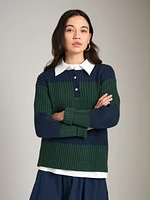 Striped Knit Polo Sweater