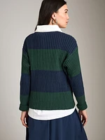 Striped Knit Polo Sweater