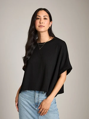 Rib Knit Cuff Sleeve Tee