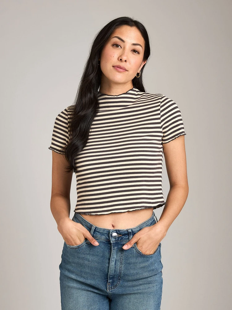 Stripe Rib Short Sleeve Top