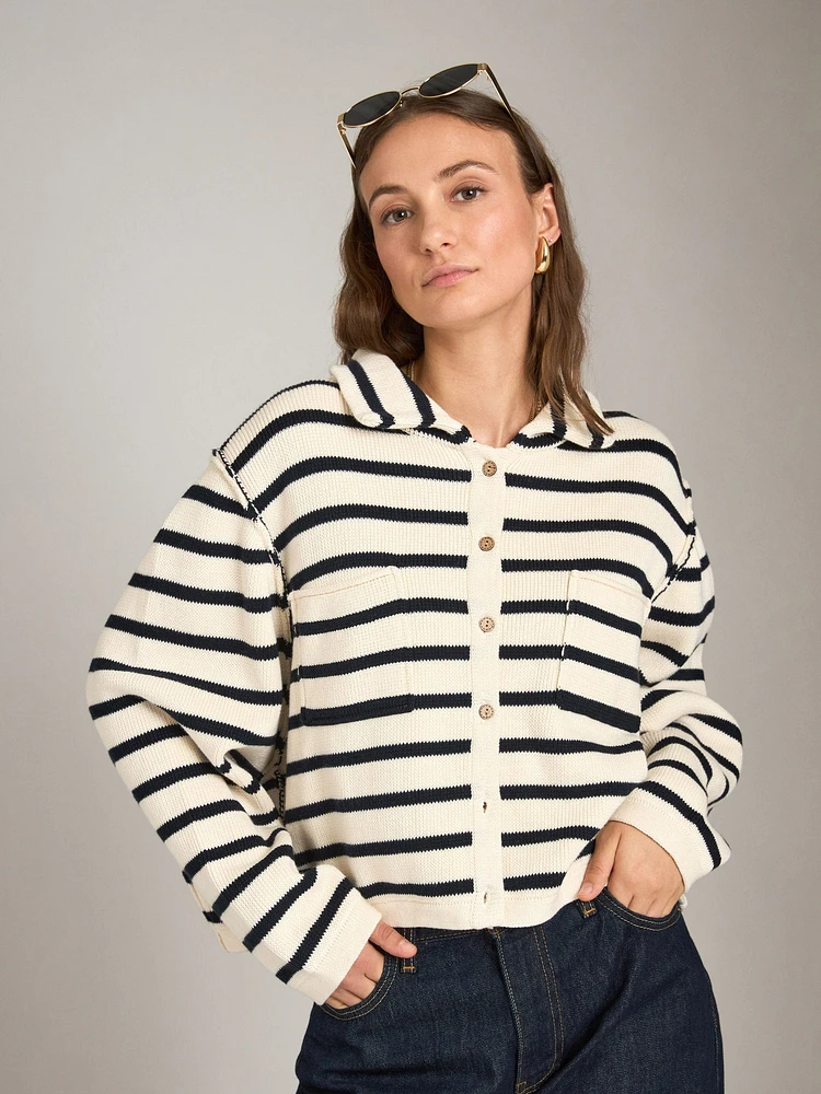 Stripe Cardi With Collar