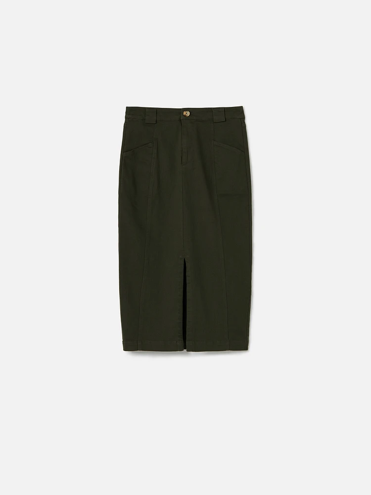 Cotton Twill Ira Pencil Midi Skirt