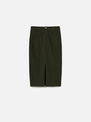 Cotton Twill Ira Pencil Midi Skirt