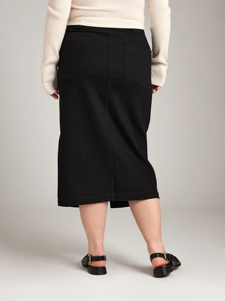 Cotton Twill Ira Pencil Midi Skirt