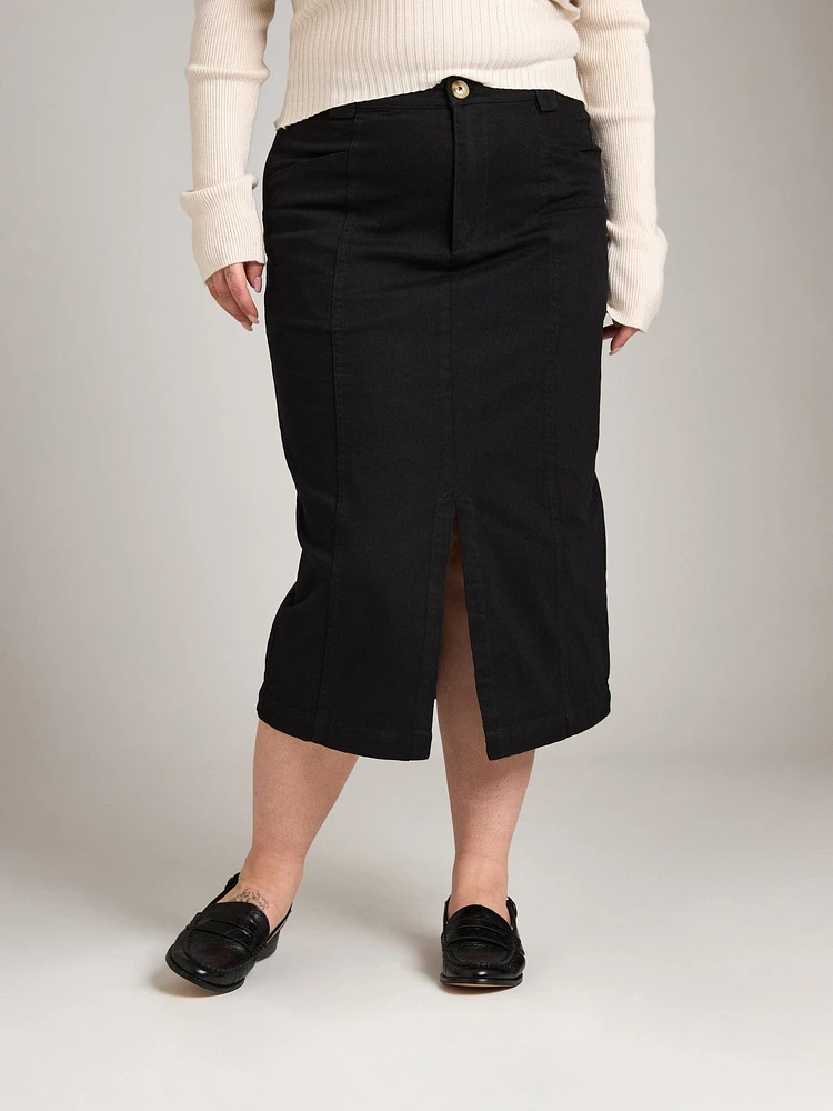 Cotton Twill Ira Pencil Midi Skirt