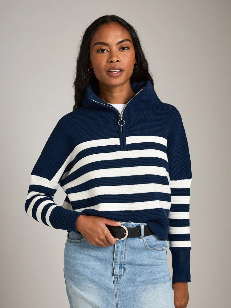 Ottoman Stripe Colby Quarter Zip Pullover