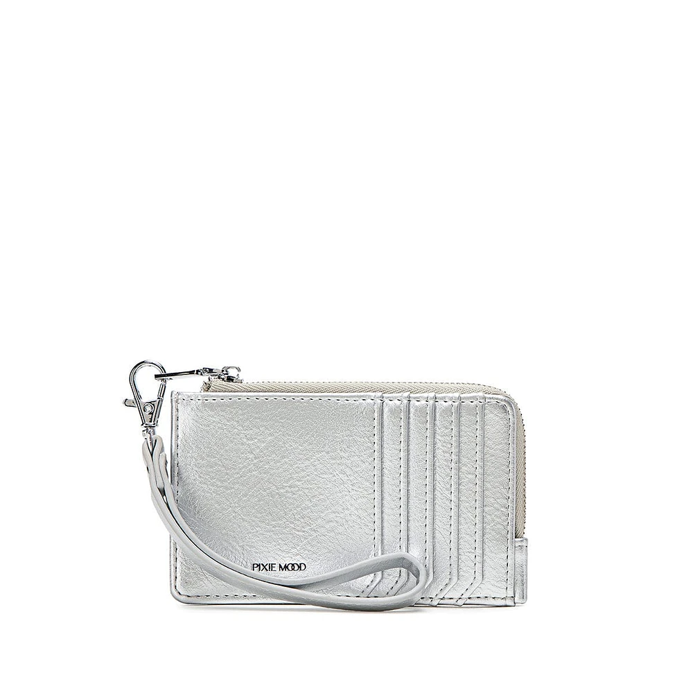 Quinn Card Wallet Silver Pebbled