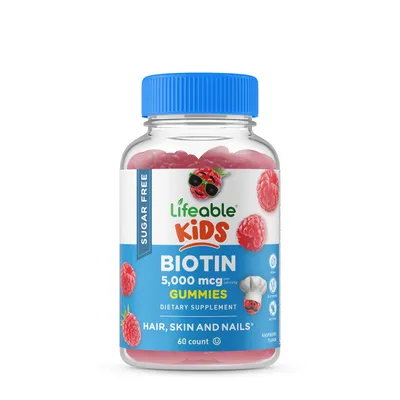 Lifeable Kids Sugar Free Biotin 5000Mcg Vegan - 60 Gummies (30 Servings)