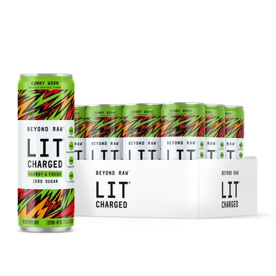 Beyond Raw Lit Charged - Gummy Worm - 12Oz. (12 Cans)