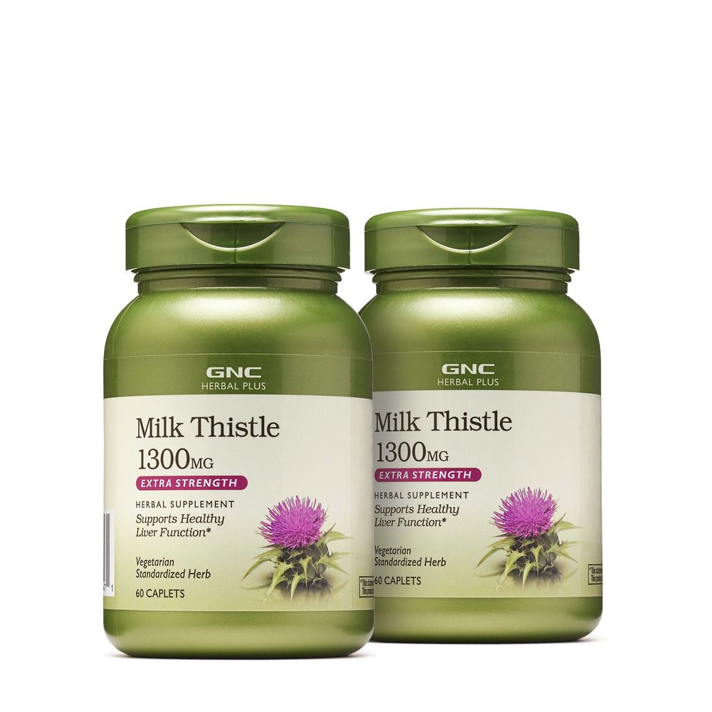 GNC Herbal Plus Milk Thistle 1300 Mg Healthy - 60 Caplets (60 Servings) Healthy - Twin Pack