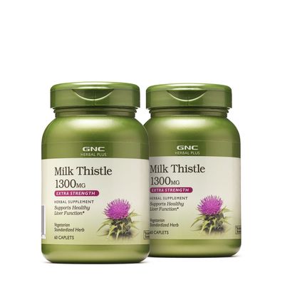 GNC Herbal Plus Milk Thistle 1300 Mg - Twin Pack - 120 Caplets Total