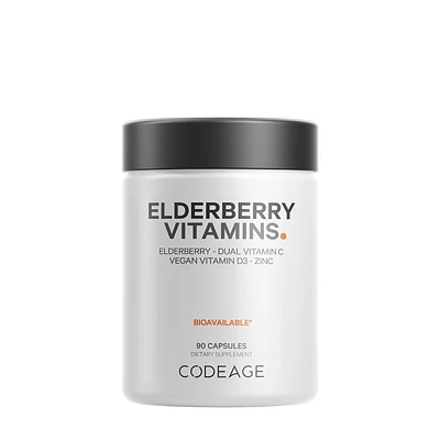 Codeage Elderberry Immune Complex Vitamin C - Daily Vitamin C Vegan D3 & Zinc Supplement Vitamin C - 90 Capsules (30 Servings)