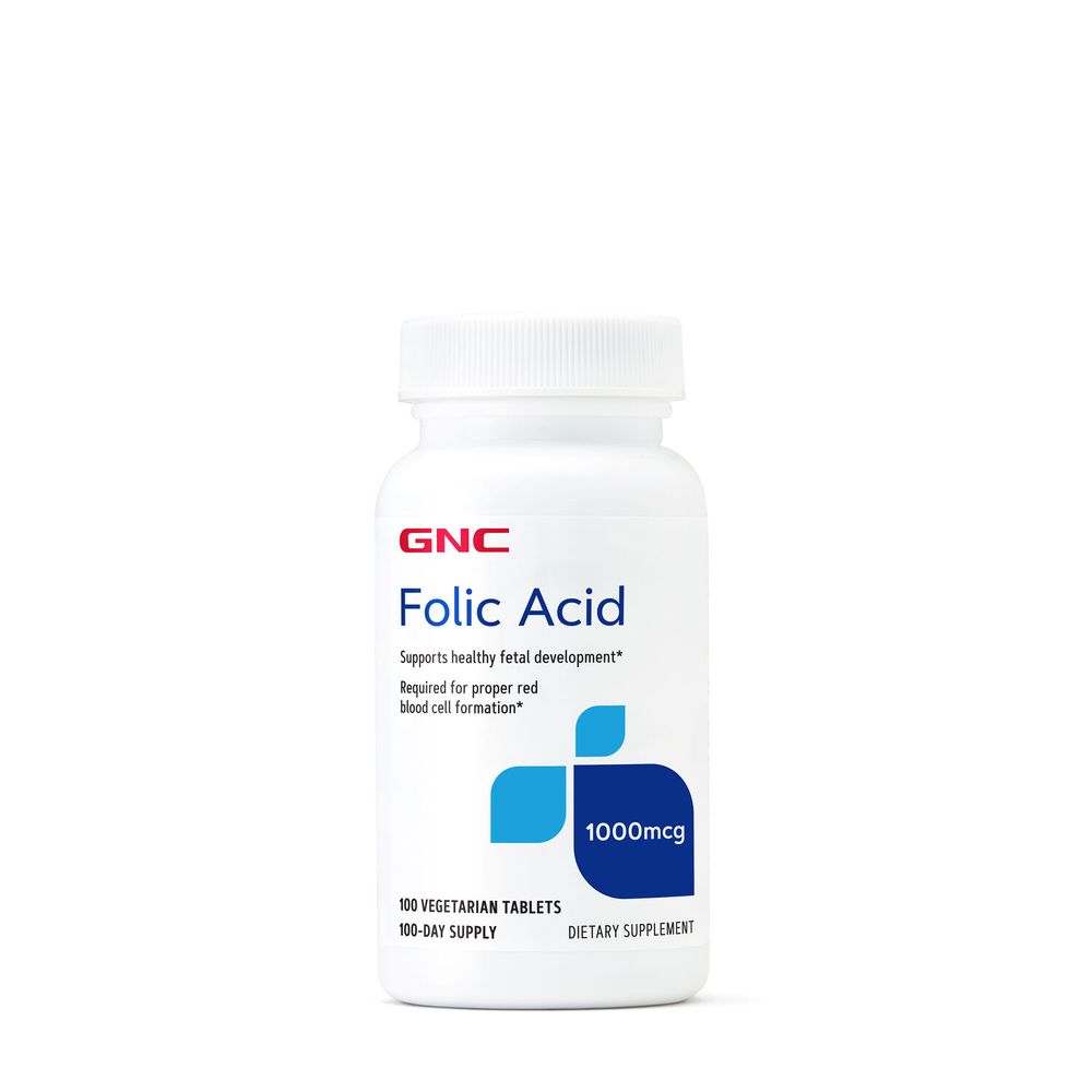 GNC Folic Acid 1000 Mcg Healthy - 100 Vegetarian Tablets (100 Servings)